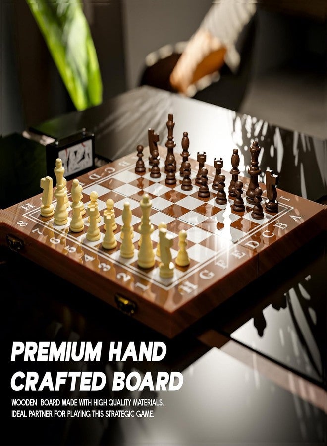 KNK Premium Handcrafted Wooden Chess Board Set | Foldable 15x15 Inches | Anti-Scratch Surface & Padded Storage | 32 Wooden Chess Pieces | Classic Game for Adults & Kids | Travel Friendly - Brown - Image 2